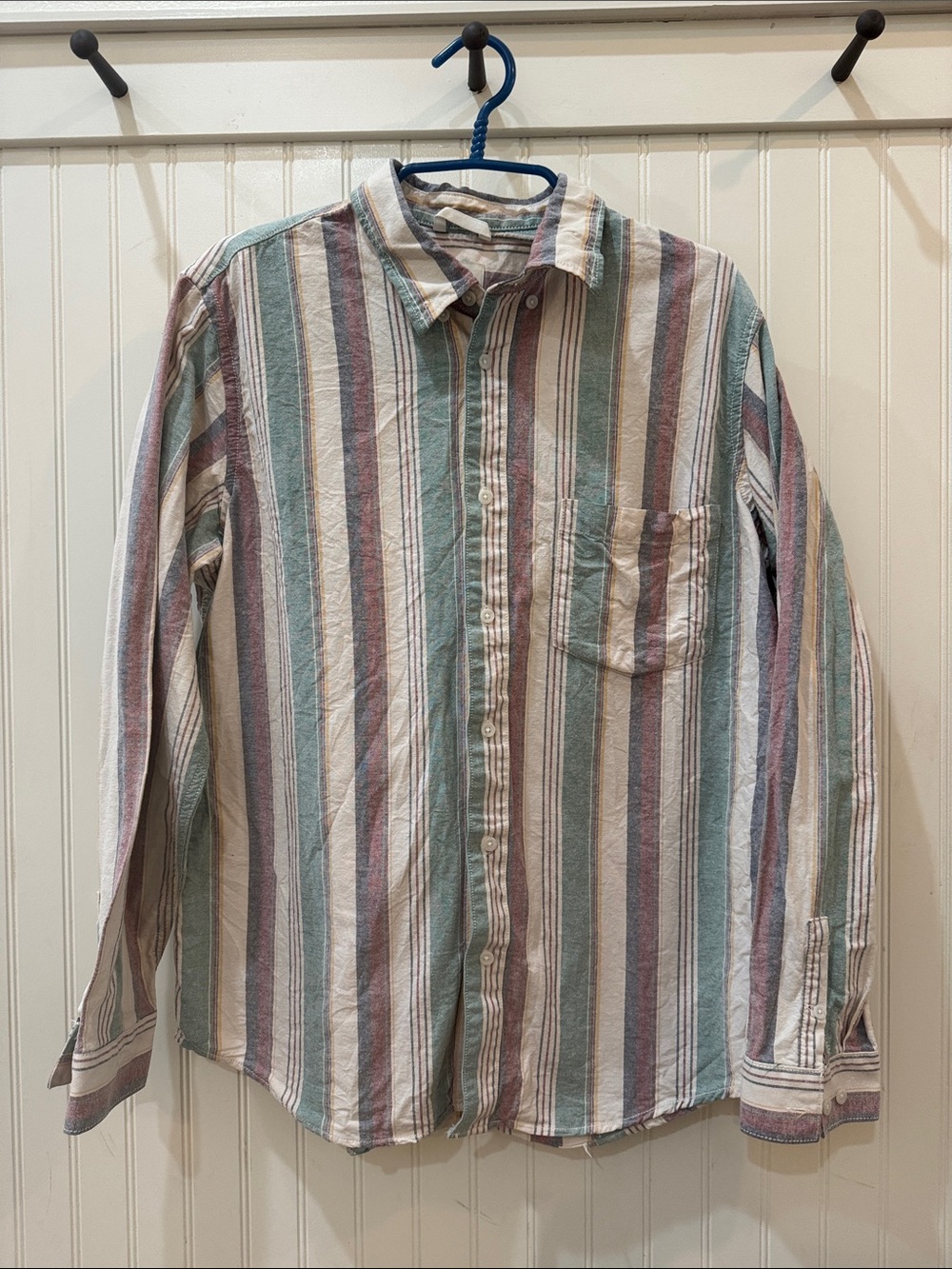 Zara Striped Button-Down Shirt in Green, Cream & Brown large men’s